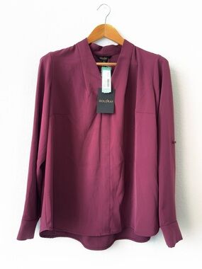Goldray Women's V-Neck Long Sleeve Blouse - Plum